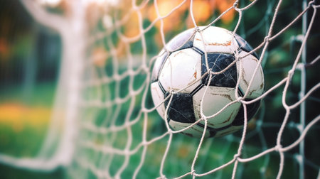 football goal net during the game selective focus football players in blur : Generative AIの素材