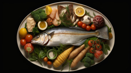 fish dish Palette of sea fish with vegetables : Generative AIの素材