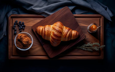 sweet croissants on a wooden board : Generative AIの素材