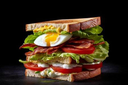 sandwich with egg bacon and tomato salad with vegetables : Generative AIの素材