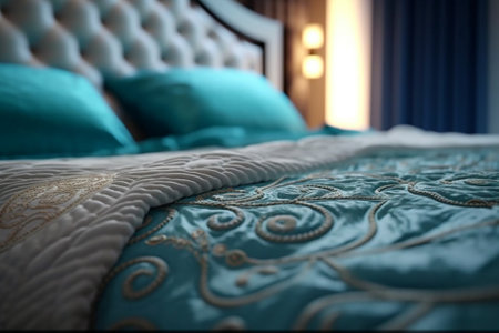 Bed and pillow set with bed runner : Generative AIの素材