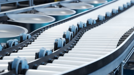Aluminum Cans transfer on Conveyor Belt System Modern Aluminum line production Business and Industrial : Generative AIの素材