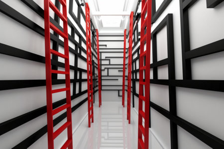 Black fire ladders on the side of building : Generative AIの素材