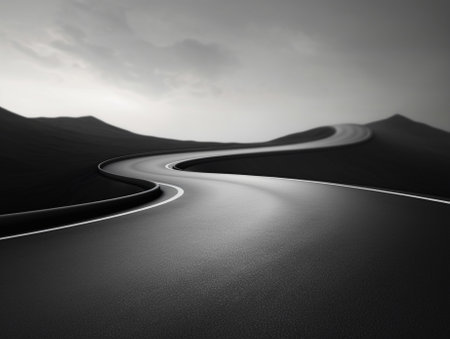 Black asphalt road and white dividing lines : Generative AIの素材