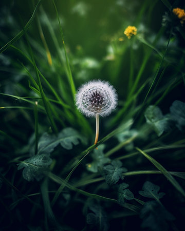 Dandelion on a green meadow : Generative AIの素材
