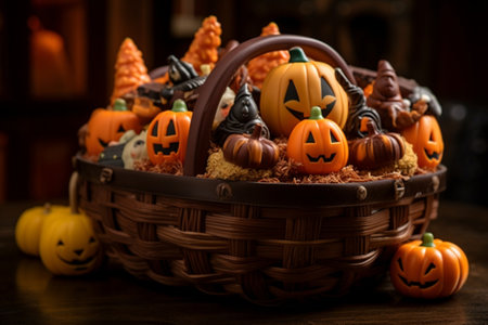 Halloween pumpkins in a wicker basket : Generative AIの素材