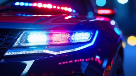 Blue light on a police car : Generative AIの素材