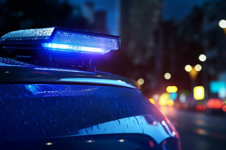 Blue light on a police car : Generative AIの素材