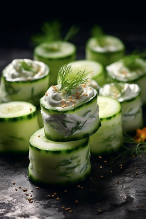 Cucumber Stuffed with Feta Herbs Sunflower seeds Sour Cream and dill : Generative AIの素材