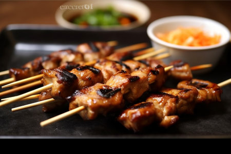 Grilled chicken on bamboo skewers : Generative AIの素材