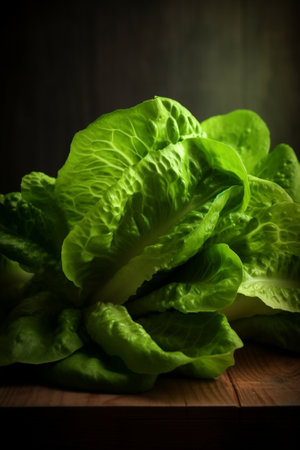 Lettuce salad on a wooden table : Generative AIの素材