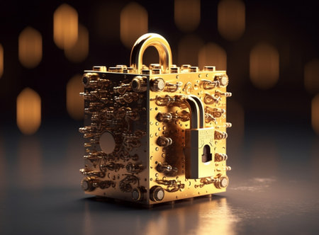 Combination safe lock in golden duotone : Generative AIの素材