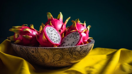 Pomegranate in yellow bowl on dark background : Generative AIの素材