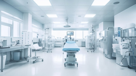 Operation white room with medical instruments Copy space : Generative AIの素材
