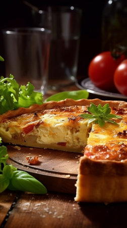 Homemade Cheesy Egg Quiche for Brunch with Vegetables and Eggs : Generative AIの素材