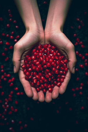 Pomegranate and a child hand : Generative AIの素材