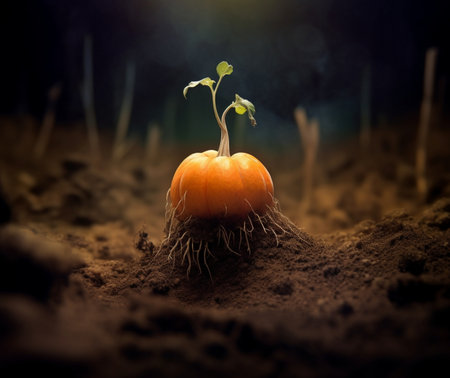 Orange organic pumpkin on field : Generative AIの素材