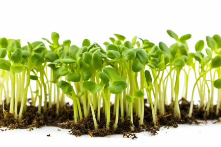 Onion micro greens Overhead shot of the green sprouts on the white background : Generative AIの素材