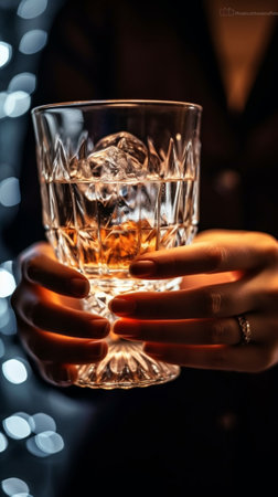 The hand of a girl with a Santa Claus wheel pours champagne into a glass Christmas sweater : Generative AIの素材