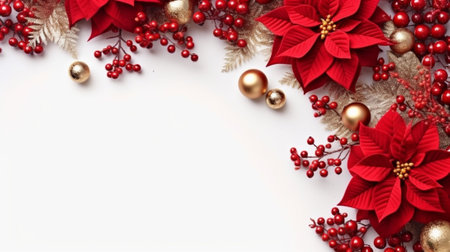 Red poinsettia flower and pinecones : Generative AIの素材