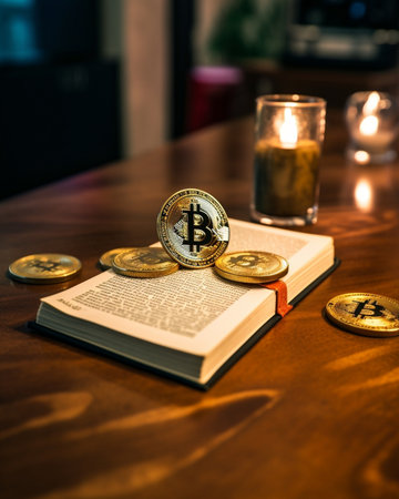 a bitcoin on the plate in a restaurant : Generative AIの素材