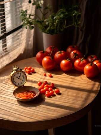 Red cherry tomatoes on the table : Generative AIの素材