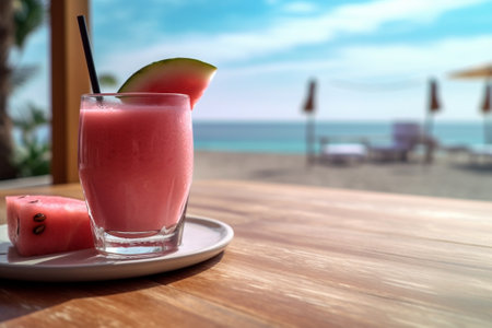 Summer cocktail pinacolada with watermelon on the beach : Generative AIの素材