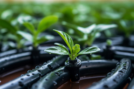 Organic natural tomato on stems Farming with ground watering PVC pipe gardening agriculture background : Generative AIの素材