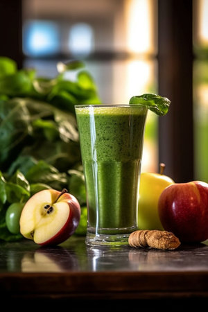Smoothie of spinach apple and honey : Generative AIの素材