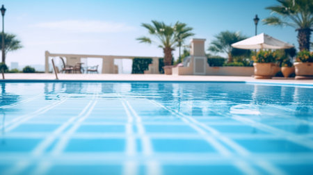 Swimming pool in touristic resort during summer time : Generative AIの素材