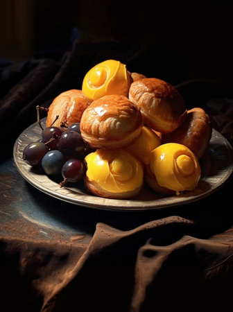 Still Life with dessert prunes stuffed with walnuts : Generative AIの素材