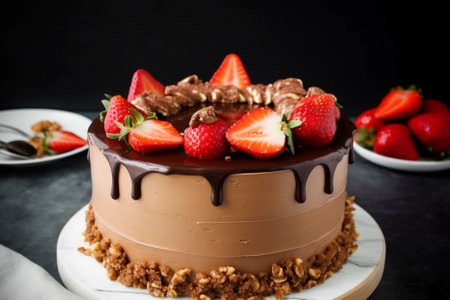cake with strawberries nuts and chocolate : Generative AIの素材
