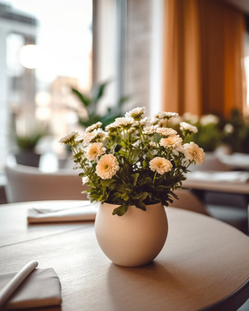 a modern table set with a floral arrangement : Generative AIの素材