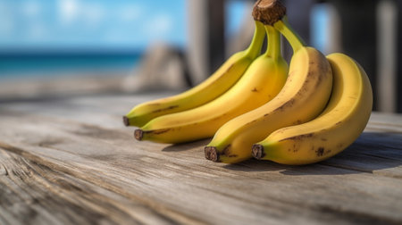 The branch of bananas on the blue wooden Board : Generative AIの素材