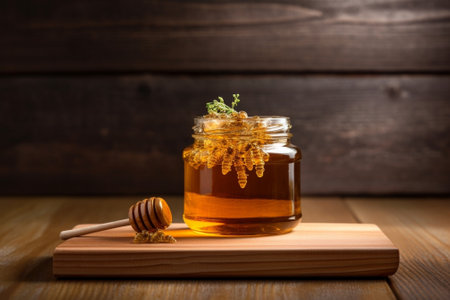 honey decorated with cinnamon on a wooden background : Generative AIの素材