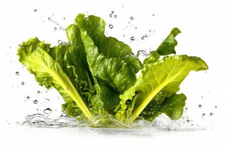 lettuce plants with drops of water and water spray : Generative AIの素材