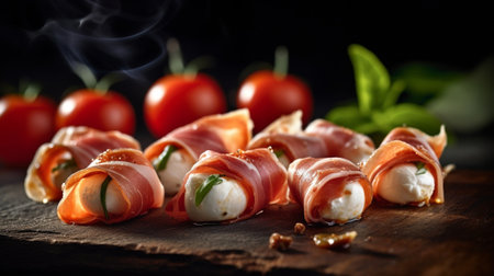 catering appetizer ham cheese tomato and salty mafin : Generative AIの素材