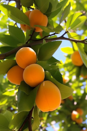 young fruit apricot on tree : Generative AIの素材