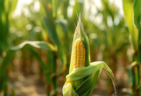 young corns on the cob in corn field : Generative AIの素材
