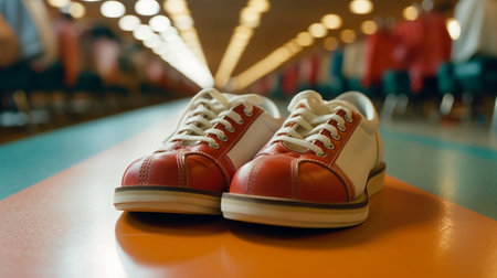 rack with shoes for bowling in different sizes : Generative AIの素材
