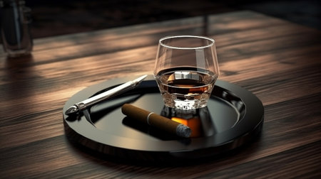 cup of coffee cigarettes and lighter on the wooden background : Generative AIの素材