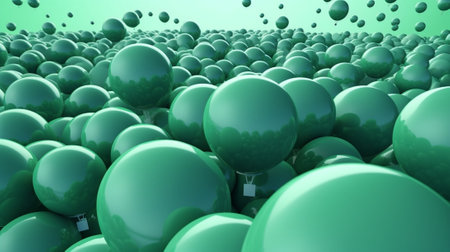green balloons on blue sky with clouds of background : Generative AIの素材