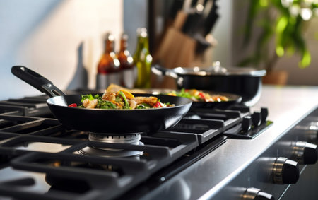 pan on a gas cooker : Generative AIの素材