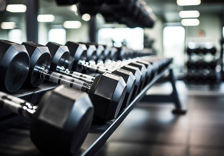 dumbbells in modern sports club Weight Training Equipment : Generative AIの素材