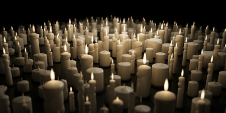 Candles to a beautiful candlestick Candles lighting in the dark night with bulbs lights in blurr : Generative AIの素材