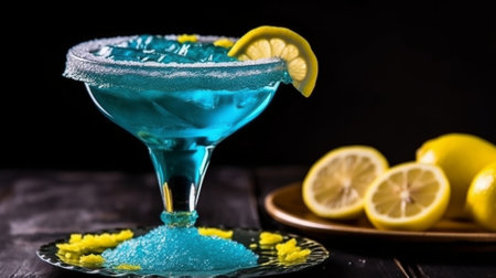 Blue coctail with ice and lemon : Generative AIの素材