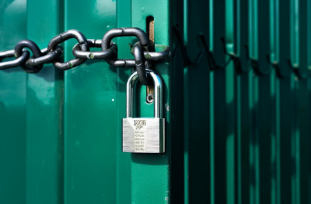 Chain with padlock locked iron gate house : Generative AIの素材