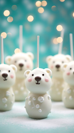 Christmas snowmen cake pops on white plate : Generative AIの素材