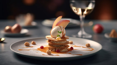 Delicious apple dessert with pudding cream : Generative AIの素材