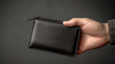 Black leather wallet on a white background : Generative AIの素材
